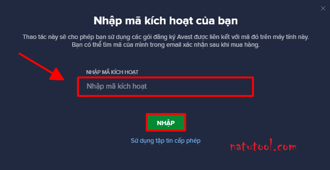 Nhập key Avast