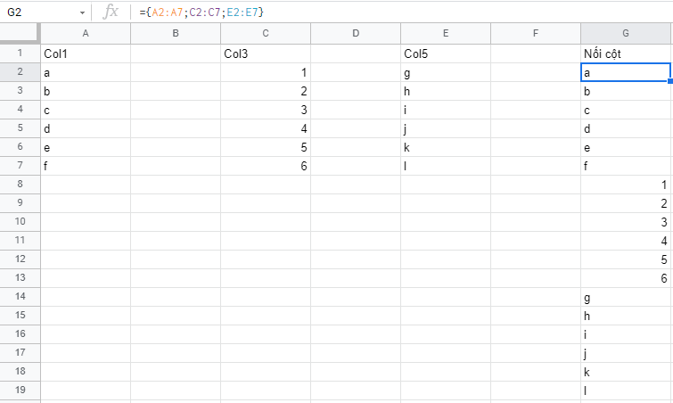 Kết quả nối cột với dấu phẩy