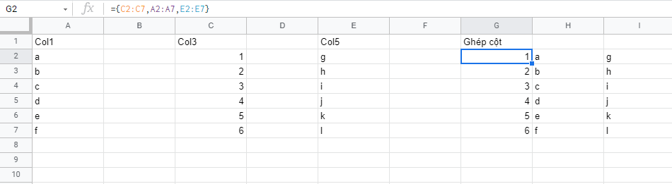 Kết quả ghép cột với dấu phẩy