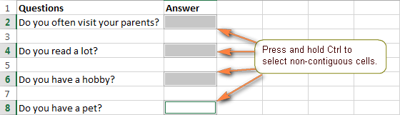 Chọn ô không liền kề bằng phím Ctrl.