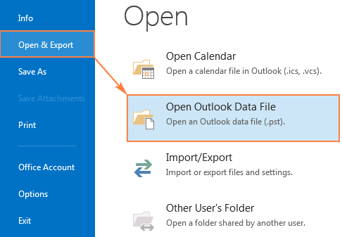 Menu option to open an Outlook Data File