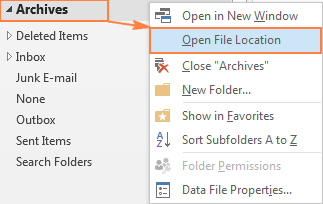 Context menu option to open file location