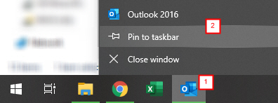 Ghim Outlook vào thanh Taskbar