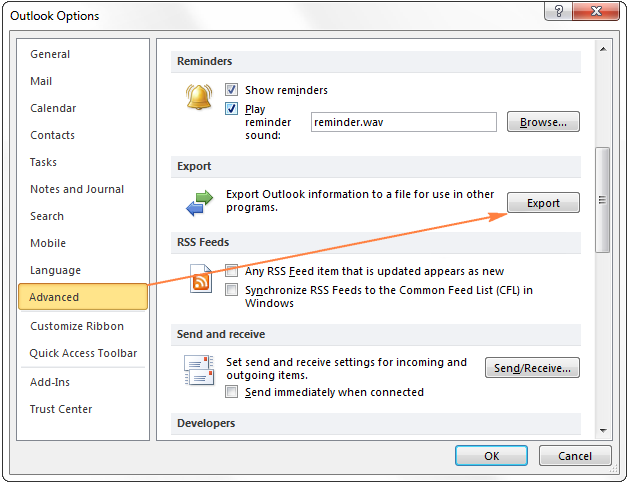Sao lưu email Outlook 2010