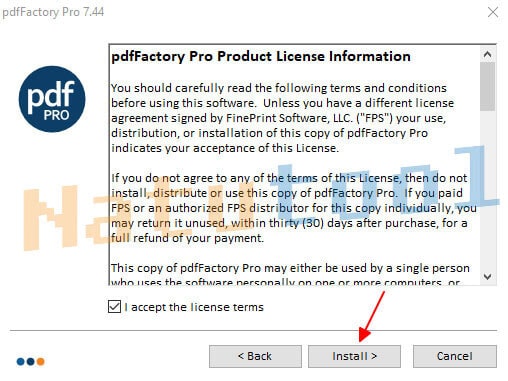 Lựa chọn cài đặt pdfFactory Pro trên máy tính