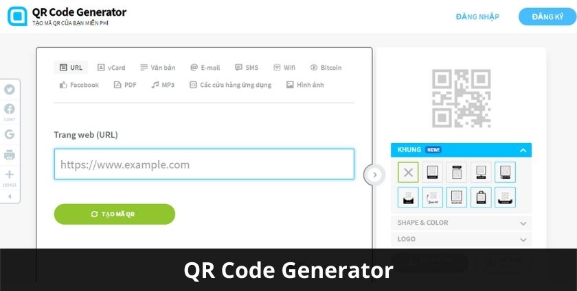 Giao diện phần mềm QR Code Generator