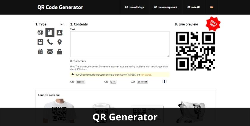 Giao diện phần mềm QR Generator (goqr.me)