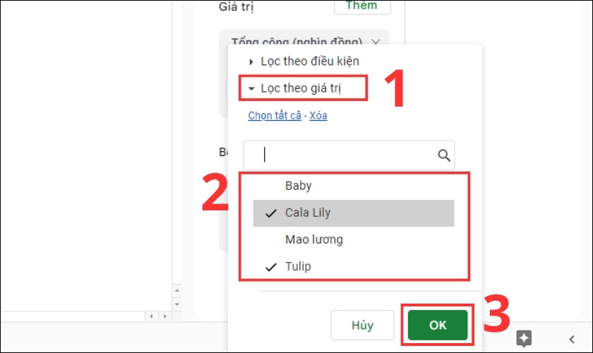 lọc dữ liệu trong pivot table