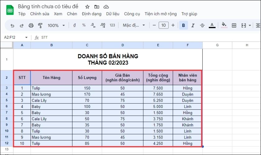 cách tạo pivot table trong google sheet