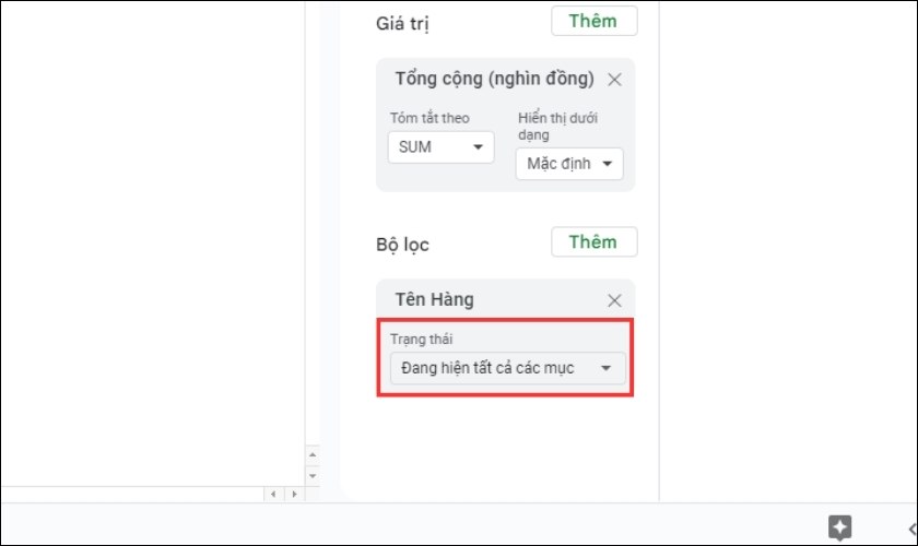 chọn vào mục trạng thái