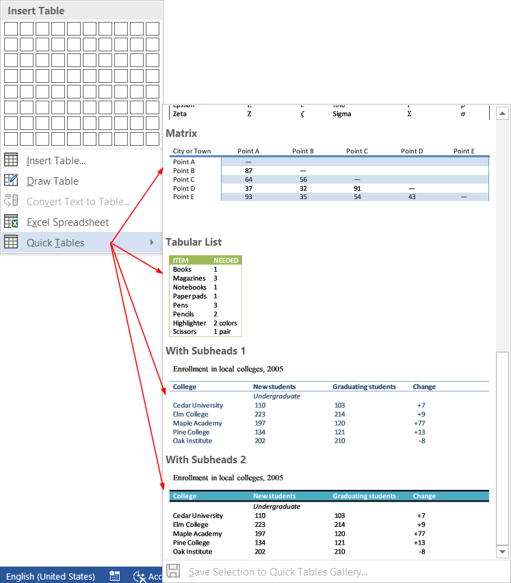 Hướng Dẫn Tạo Bảng Trong Word 2007, 2010, 2013, 2016 Quick Table