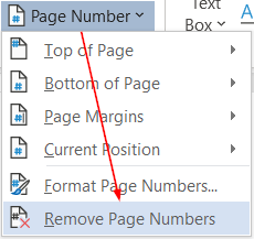 alt: Tùy chọn Remove Page Number trong Word