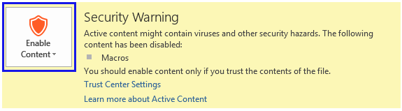 Chọn Enable Content trong khu vực Security Warning