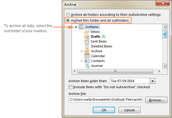 Selecting the root mailbox folder