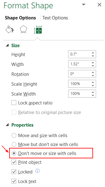 Cố định kích thước Shapes trong Excel