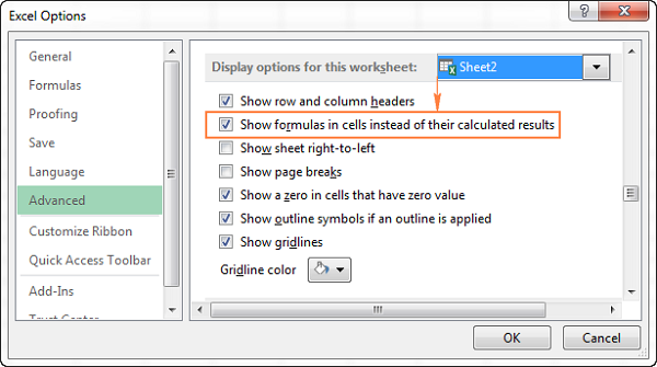 Hiển thị công thức trong ô thay vì kết quả
