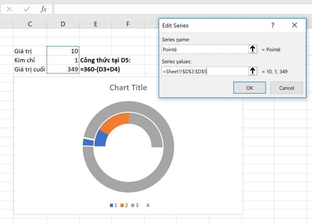 Hướng dẫn Tạo Biểu Đồ Đồng Hồ Tốc Độ (Speedometer/Gauge Chart) trong Excel Thêm dữ liệu "Hiện tại" vào biểu đồ
