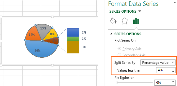 Menu for splitting data series by percentage value
