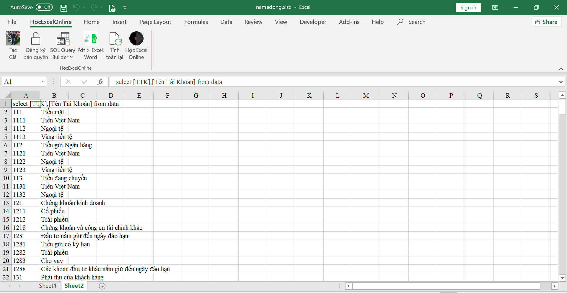 Minh họa sử dụng Name Range trong SQL