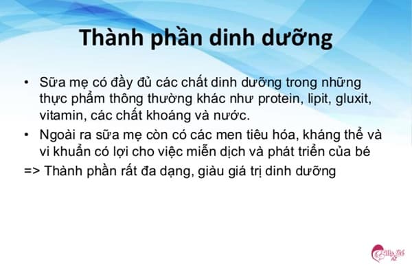 Thành phần dinh dưỡng của sữa mẹ