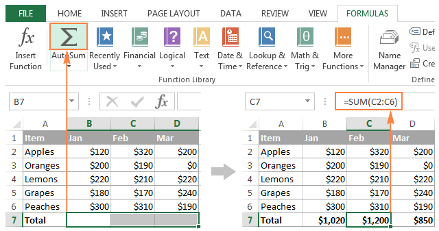 Selecting multiple empty cells to apply AutoSum to three columns at once