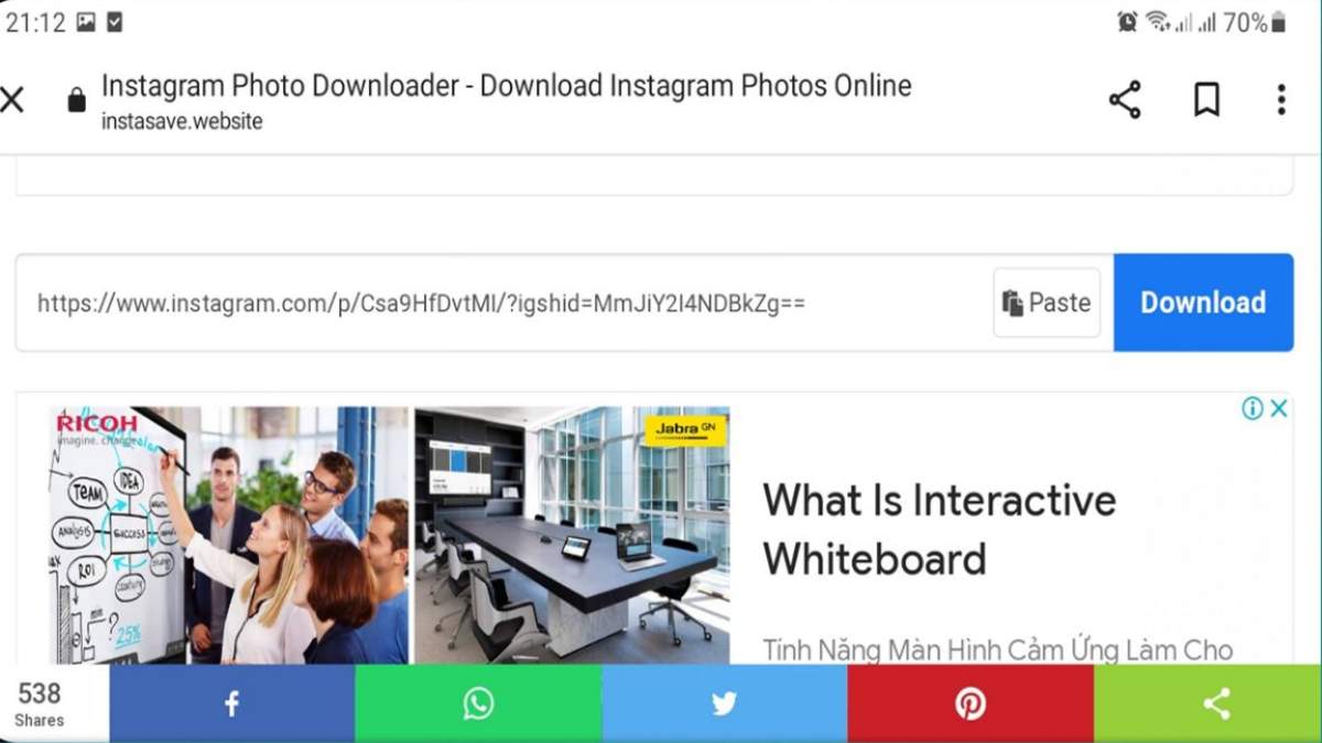 Dán liên kết vào Instasave