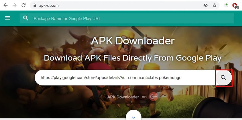 Dán URL ứng dụng vào APK Downloader