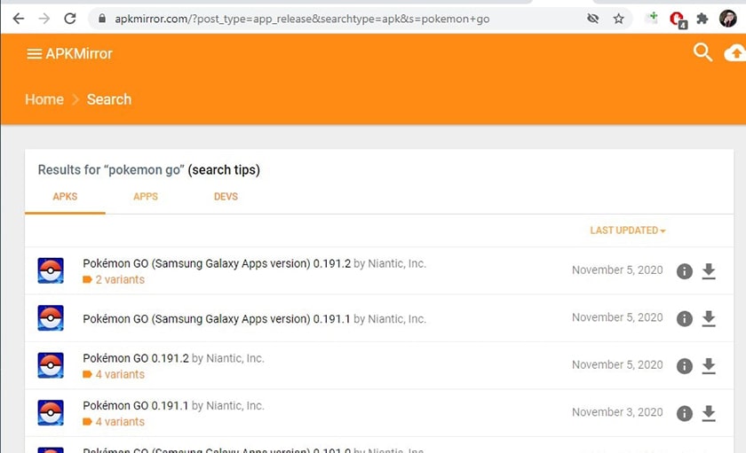 Tìm kiếm ứng dụng trên APKmirror.com