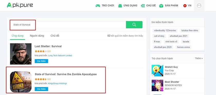 Tìm kiếm ứng dụng trên APKPure