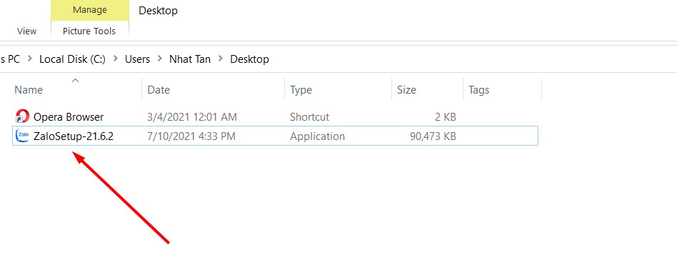Mở file cài đặt Zalo PC