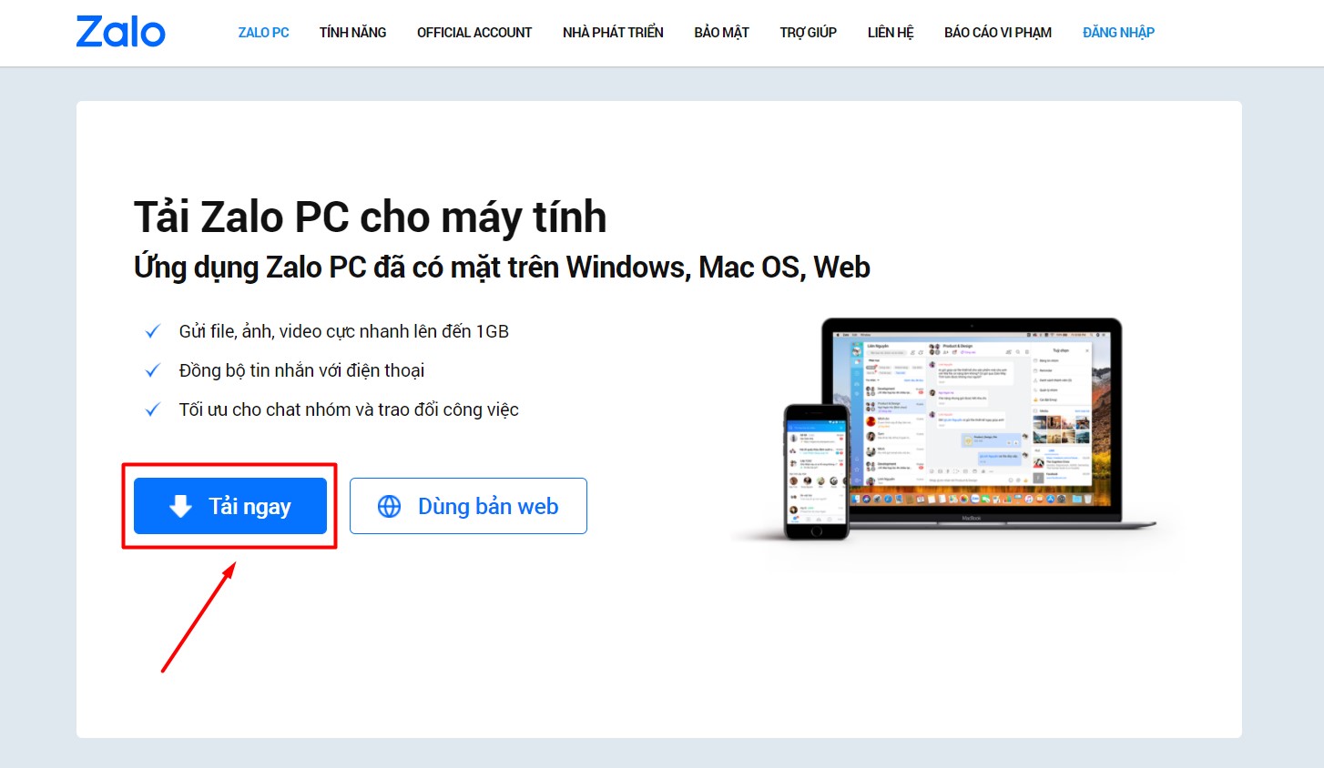 Tải Zalo PC trên trang chủ