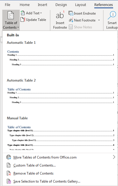 Chọn kiểu mục lục
