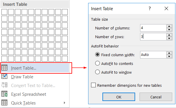 Hướng Dẫn Tạo Bảng Trong Word 2007, 2010, 2013, 2016 Hộp thoại Insert Table