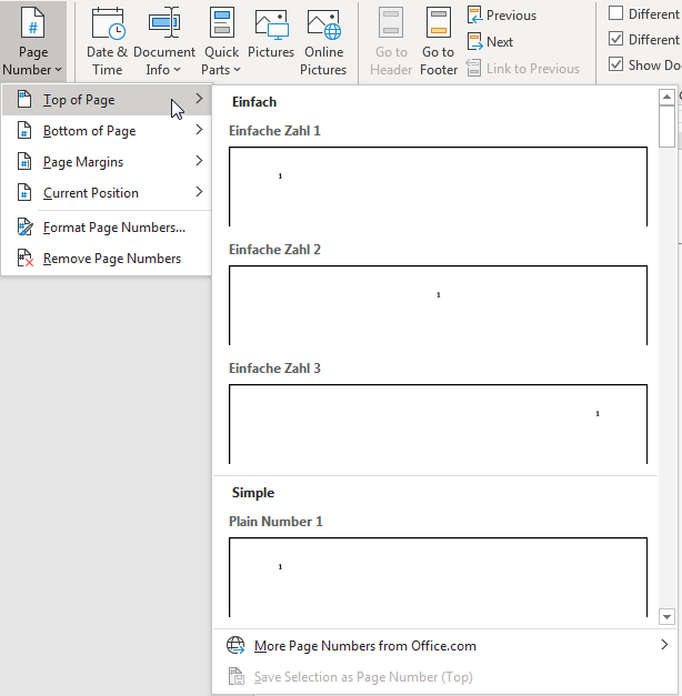 Chèn số trang vào Header/Footer