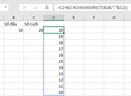 Tạo mảng số đảo ngược bằng phép trừ