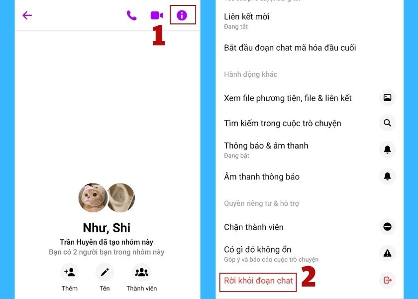chọn Rời khỏi đoạn chat