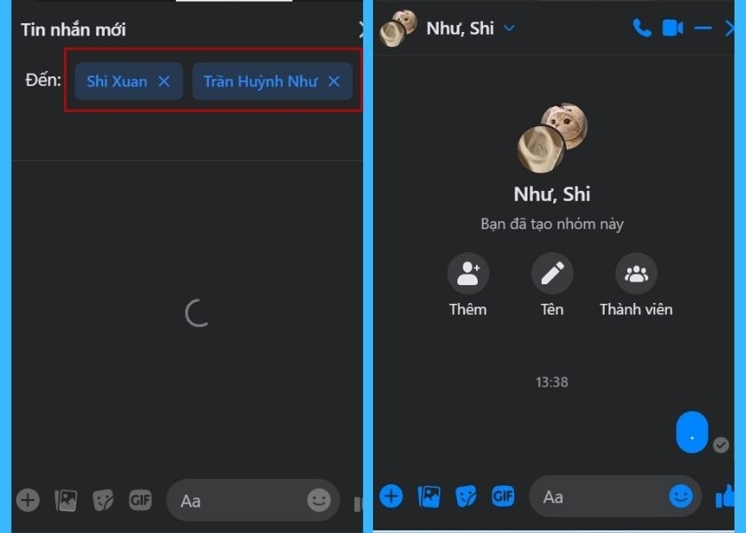 hoàn tất việc tạo nhóm chat