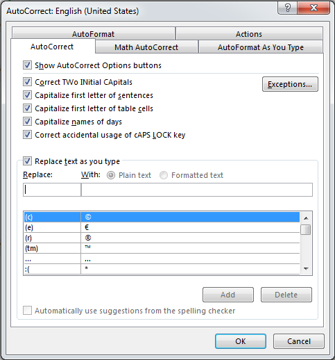 Minh họa AutoCorrect Options trong Word