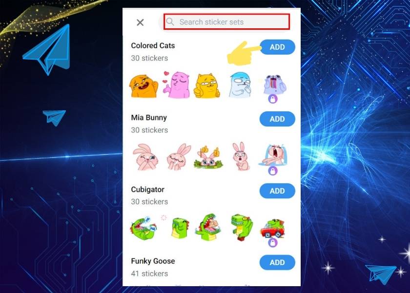 Chọn bộ Sticker mà bạn muốn tải về sau đó bấm Add