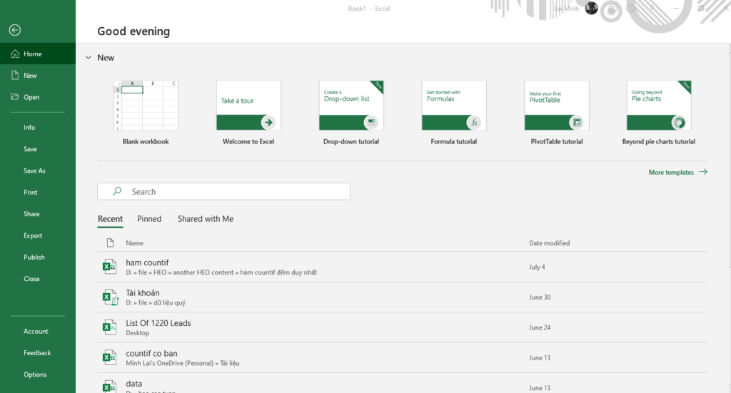 Giao diện tìm kiếm mẫu trong Microsoft Office