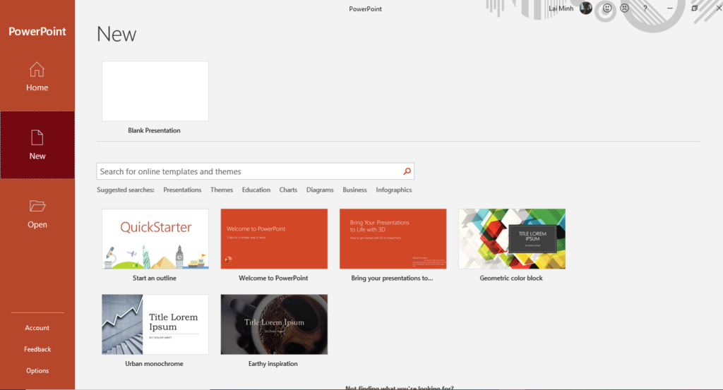 Giao diện tìm kiếm mẫu trong Microsoft Office