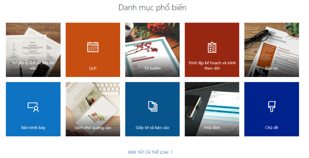 Danh mục mẫu thiết kế đa dạng của Microsoft