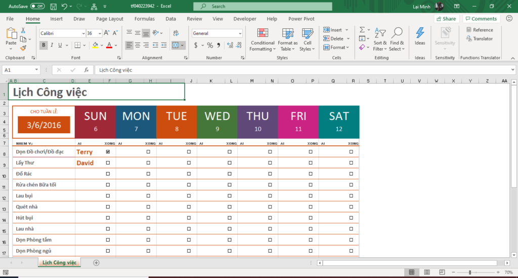 Mẫu kế hoạch gia đình trong Microsoft Excel