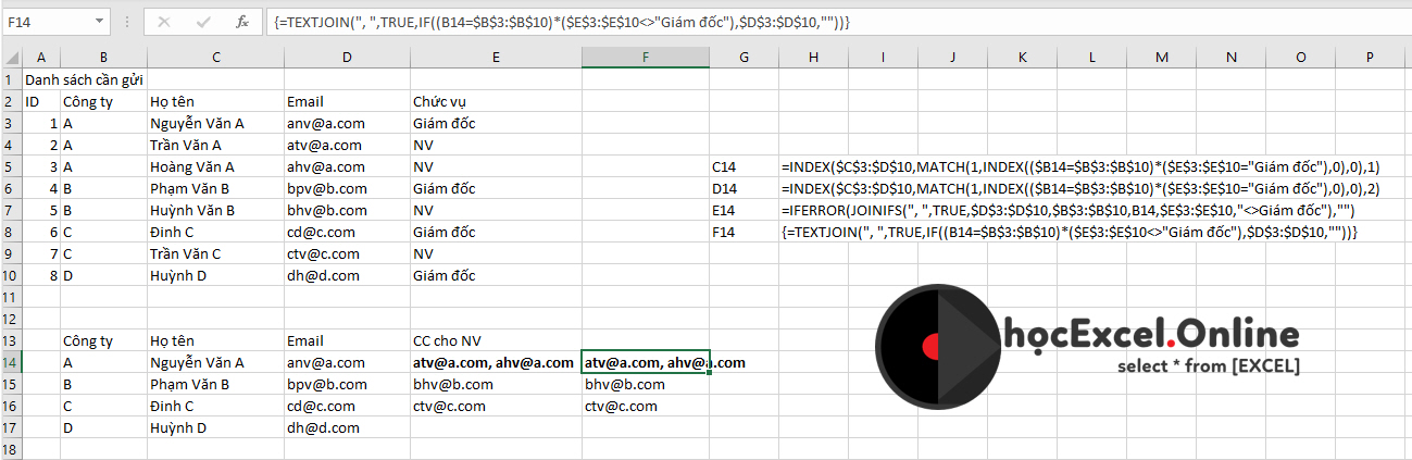 Sử dụng TEXTJOIN với mảng