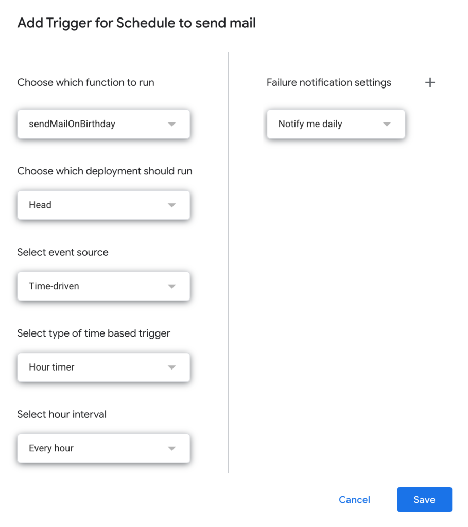 thiet lap trigger gui mail google app script
