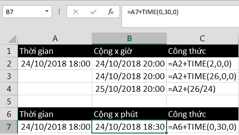 Cộng phút bằng hàm TIME