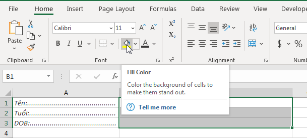 Cách Tô Màu Ô Không Khóa Trong Excel Bằng Conditional Formatting Minh họa cách tô màu thủ công trong Excel