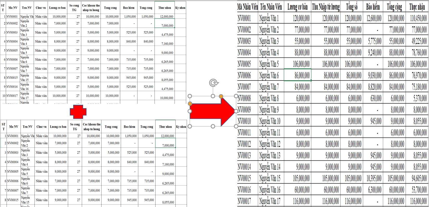 Gộp Bảng Dữ Liệu Trong Excel Sử Dụng SQL Tổng hợp lương nhân viên