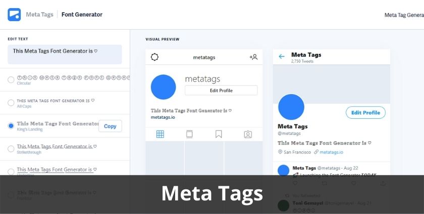Meta Tags - Đổi font chữ Instagram