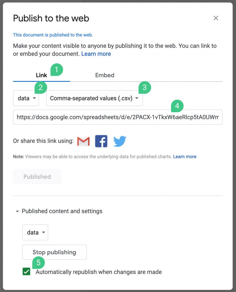 Cài đặt Publish to Web trên Google Sheets